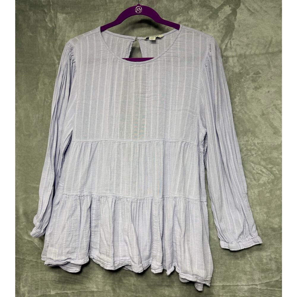 American Eagle Blue Tiered Peplum Blouse Open Back Long Sleeve Size L - Picture 3 of 9